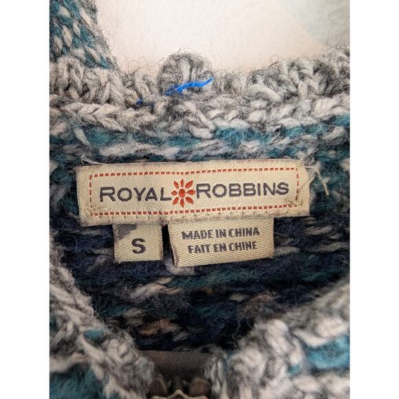 Royal Robbins Sweater Fair Isle Floral Chunky Knit Boho Wool Gray Blue Size S - Picture 8 of 10